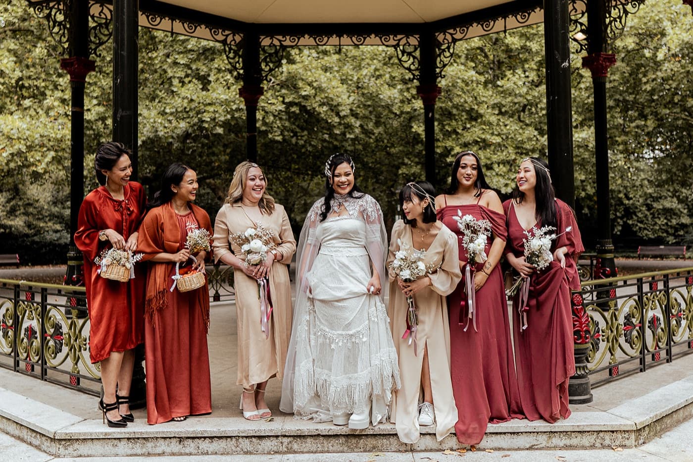 Bridal party group photo in Battersea Park, London wedding photography